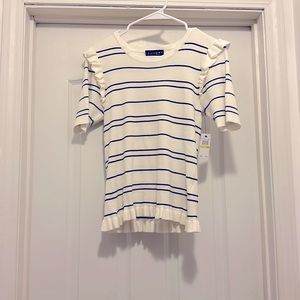 NWT Laundry ivory/black striped ruffled shirt women's sized Medium